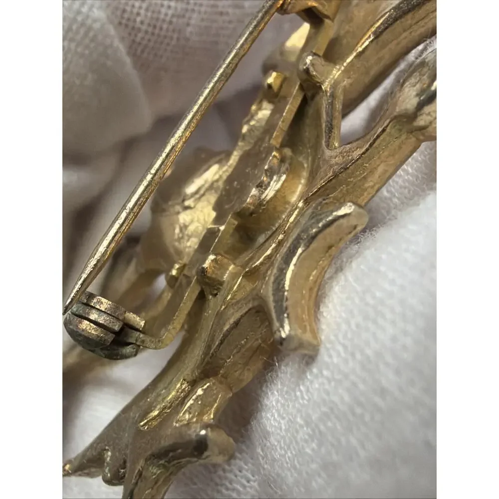 Vintage Roadrunner Natty Bird Pin Brooch Stork Gold Tone Enamel Top Hat Cane